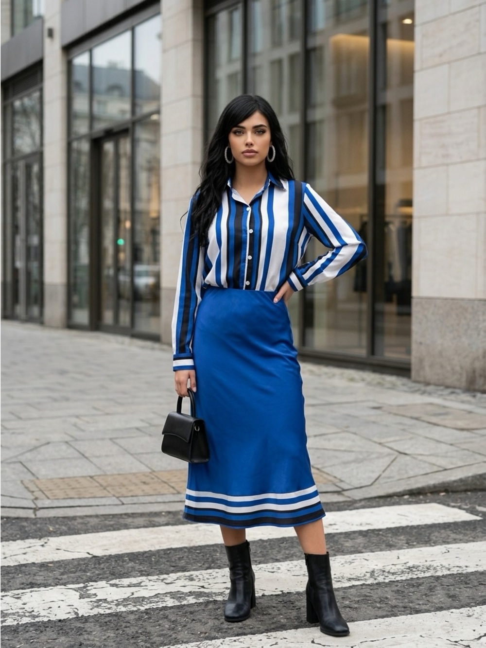 Vertical stripes of White and Blue
